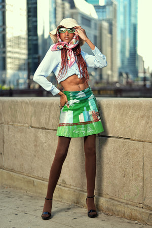 Chicago Daze Free Hand Painted Faux Leather Skirt