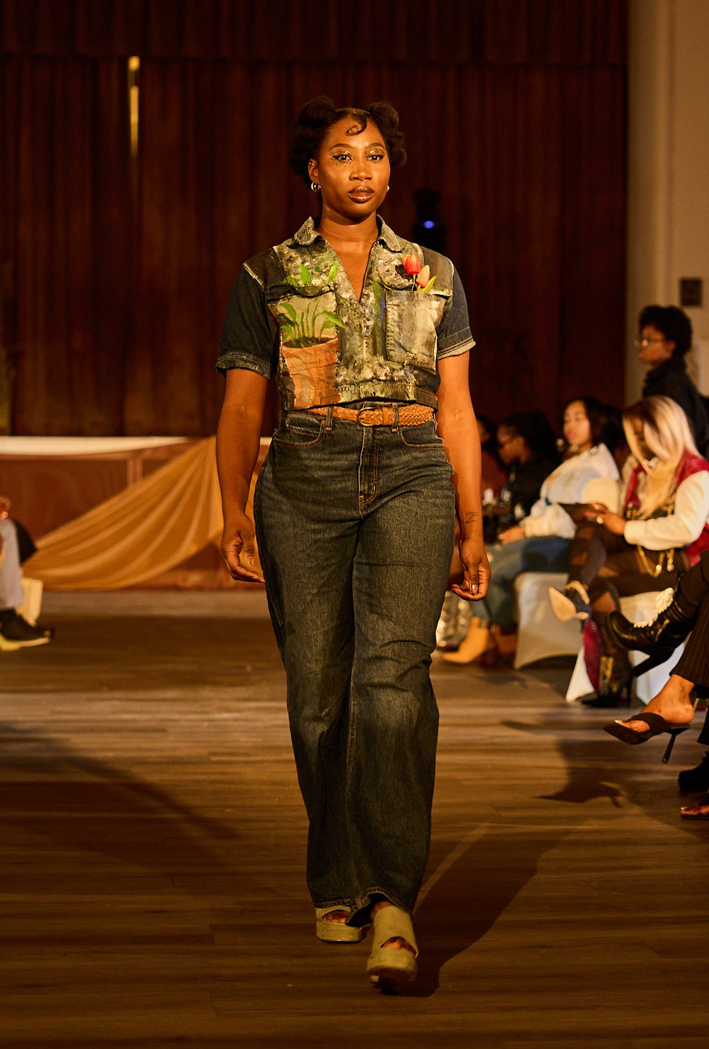 Potted Hand Painted Denim Cropped Top