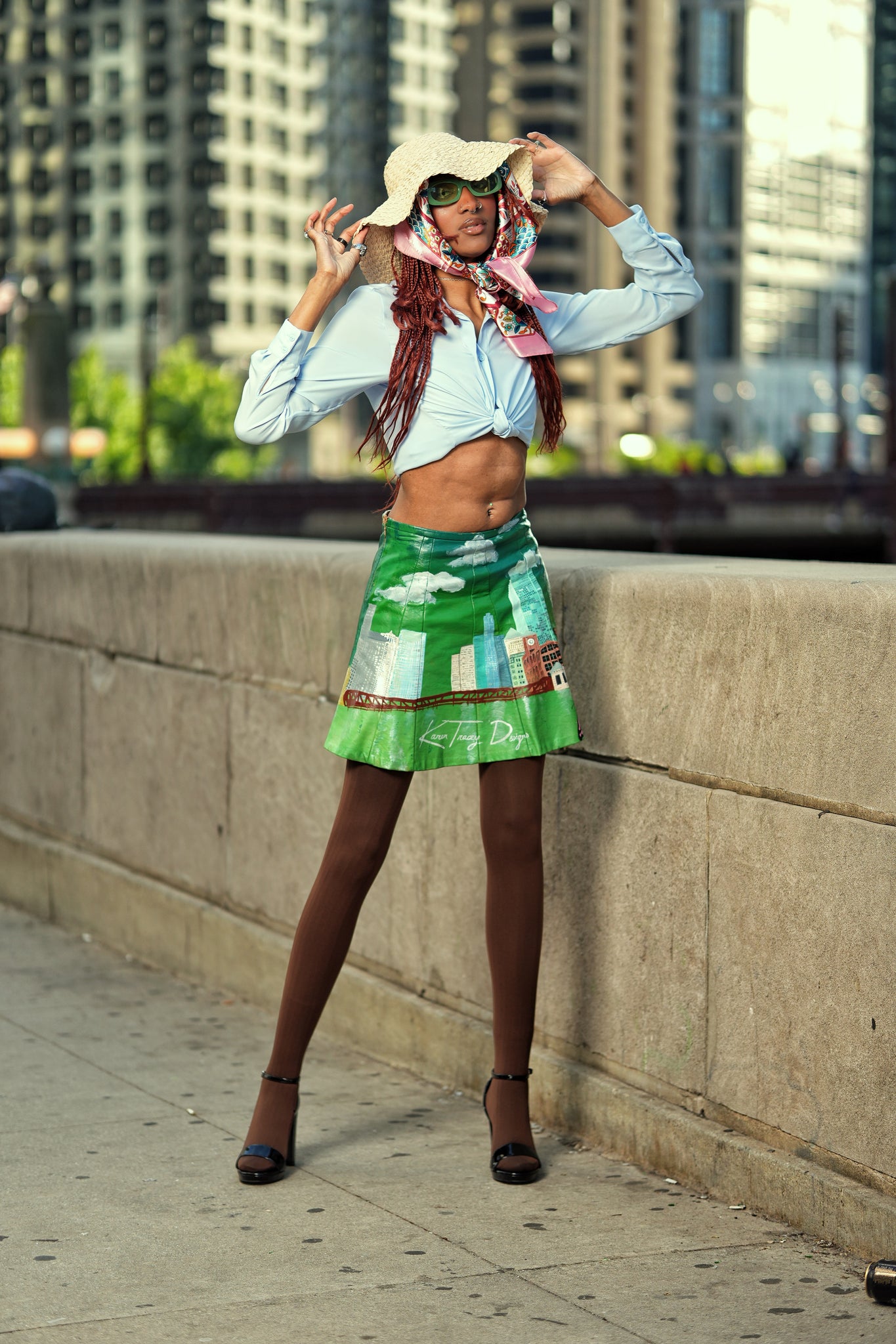 Chicago Daze Free Hand Painted Faux Leather Skirt
