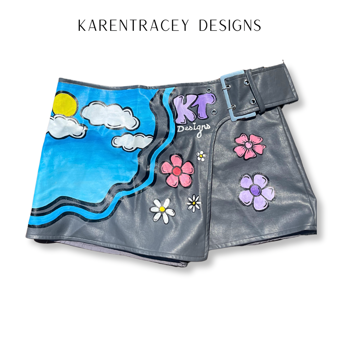 “Cartoon World” Free Hand Painted Skort