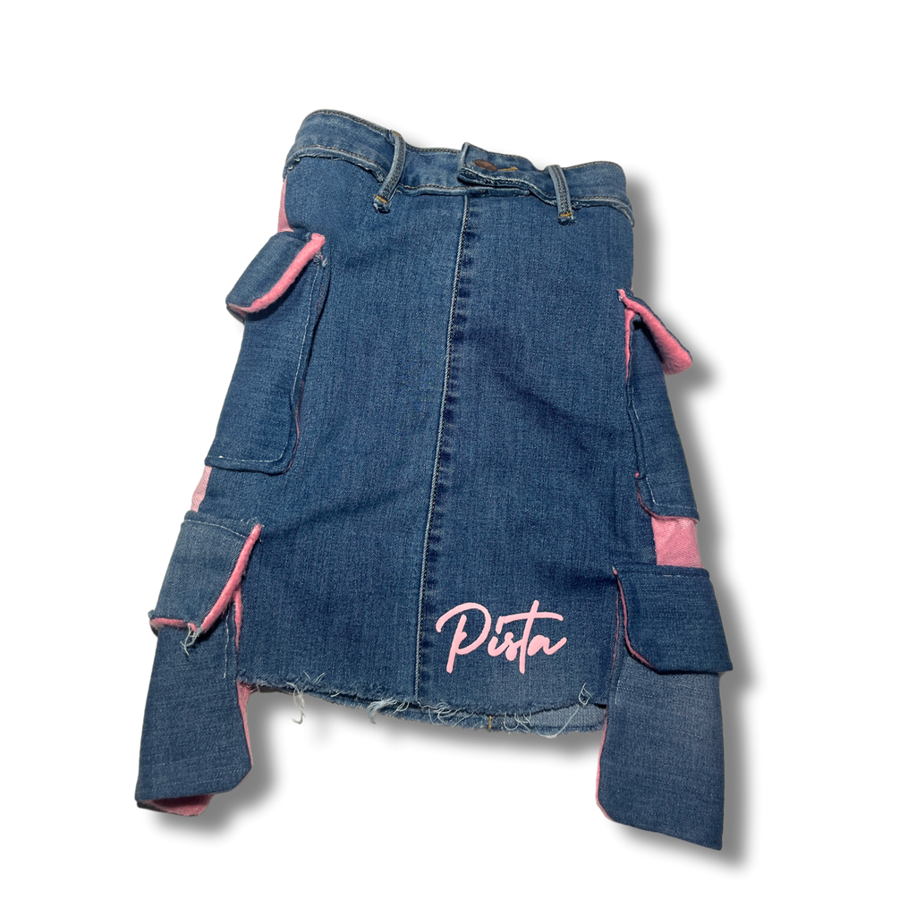 KTD x PDC Distressed Denim Skirt W/ Fleece Detail