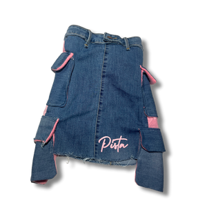 KTD x PDC Distressed Denim Skirt W/ Fleece Detail