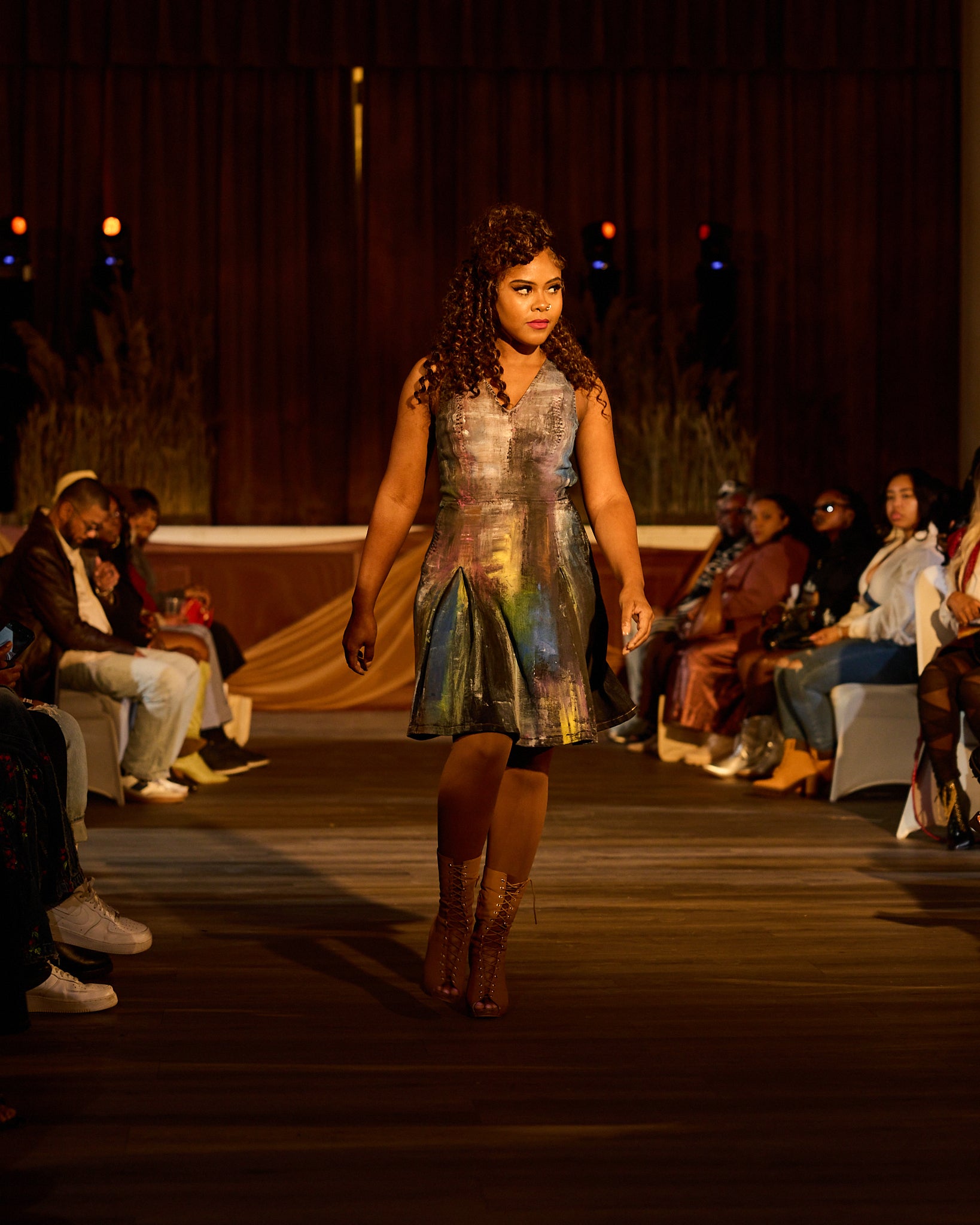 Color Stricken Abstract Hand Painted Denim Dress