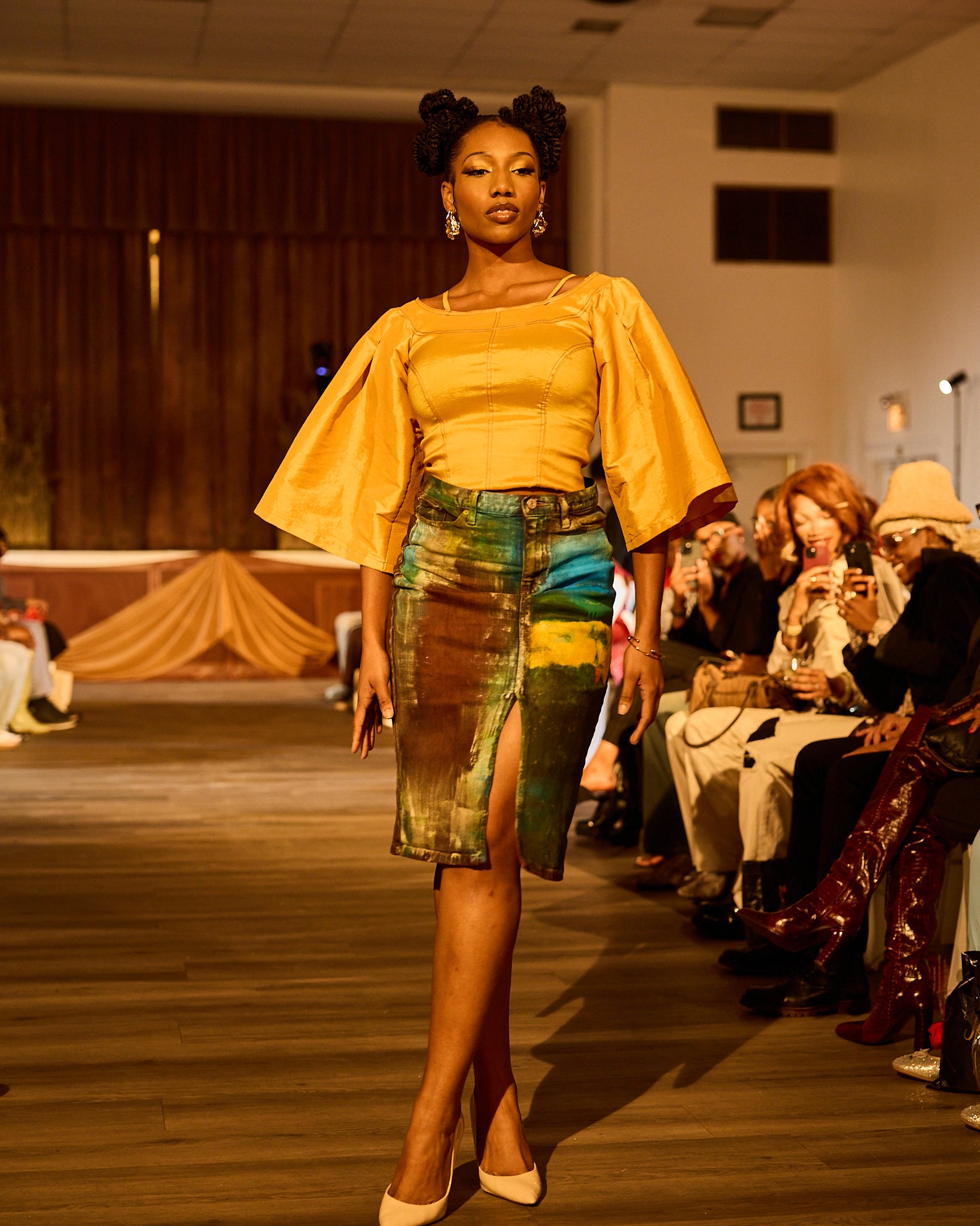 Golden Pastures Hand Painted Denim Skirt