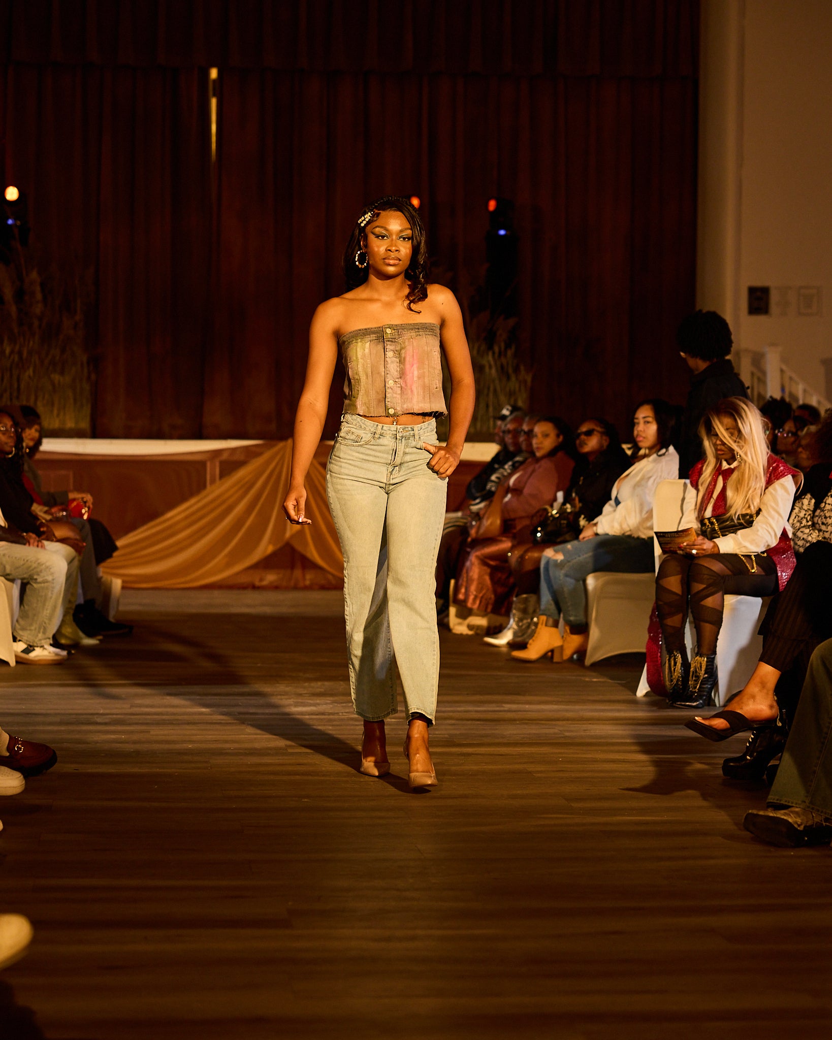 Painterly Denim Abstract Tube Top