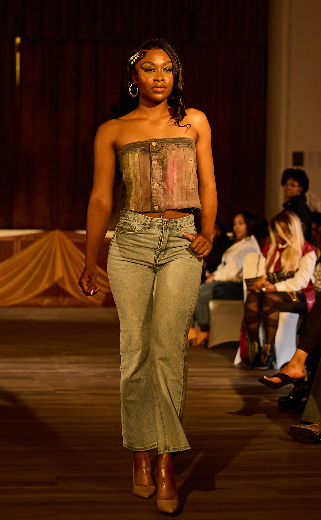 Painterly Denim Abstract Tube Top