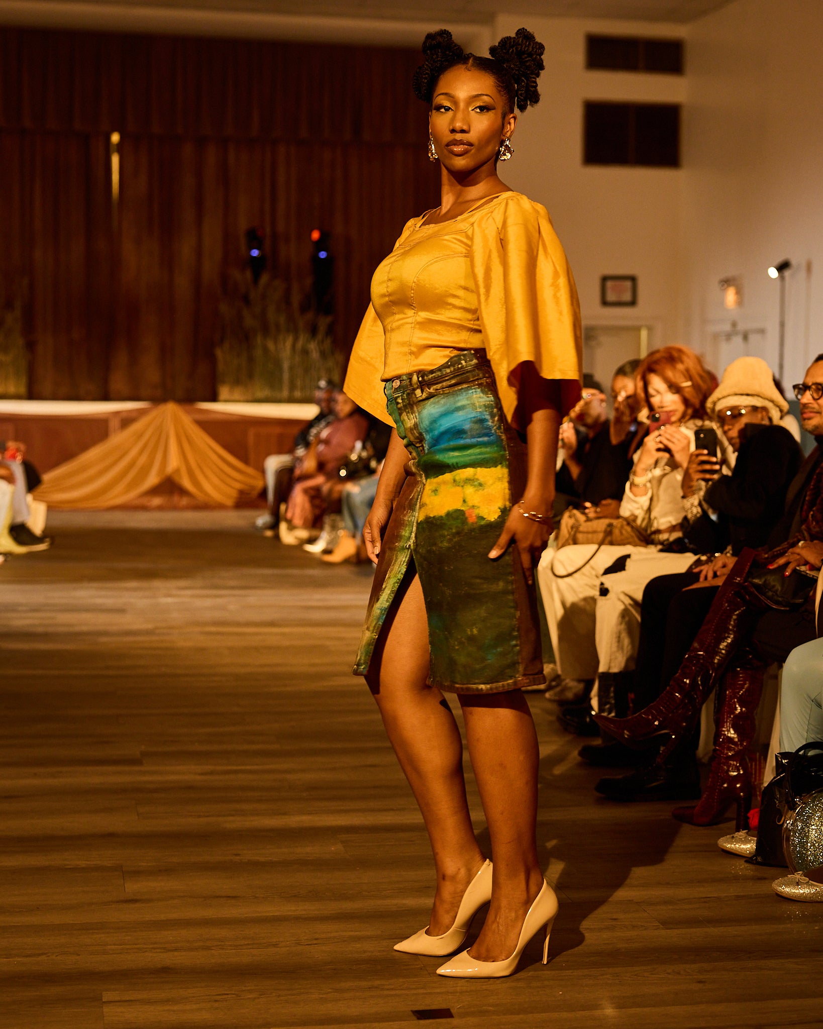 Golden Pastures Hand Painted Denim Skirt