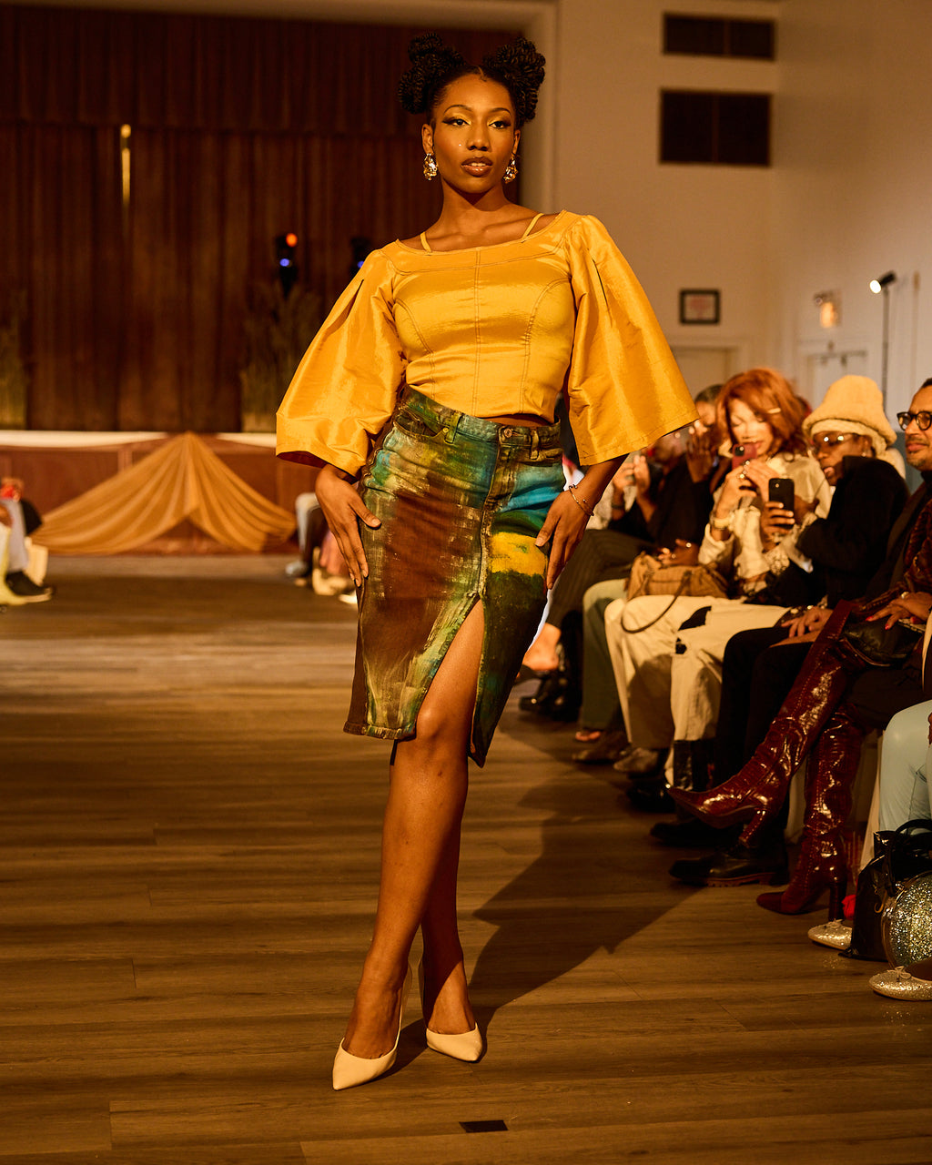 Golden Pastures Hand Painted Denim Skirt