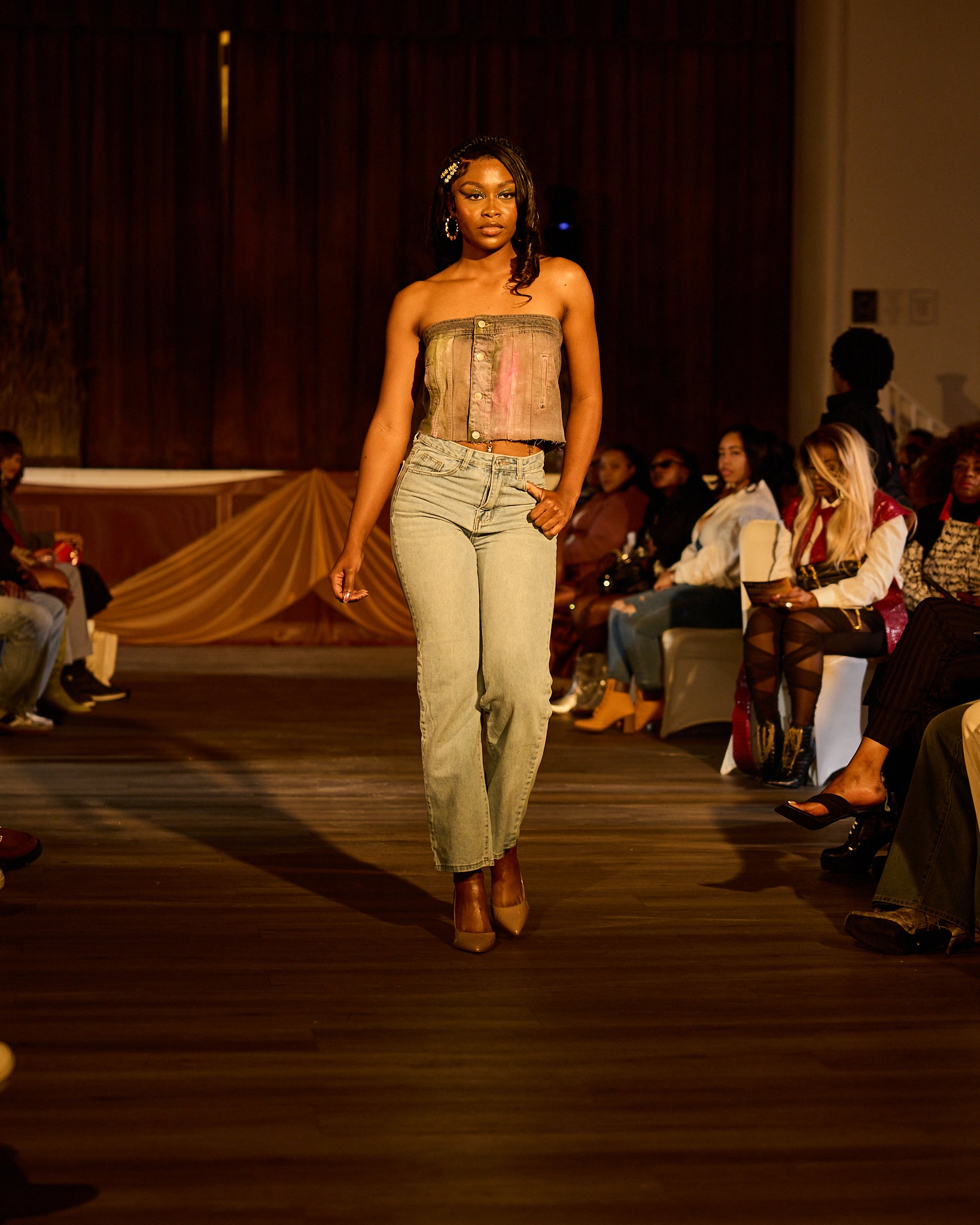 Painterly Denim Abstract Tube Top