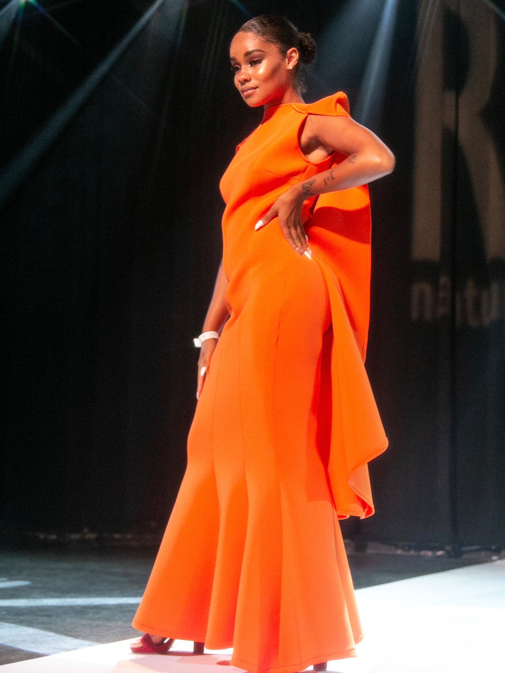 Orange Dream Couture Cape Dress