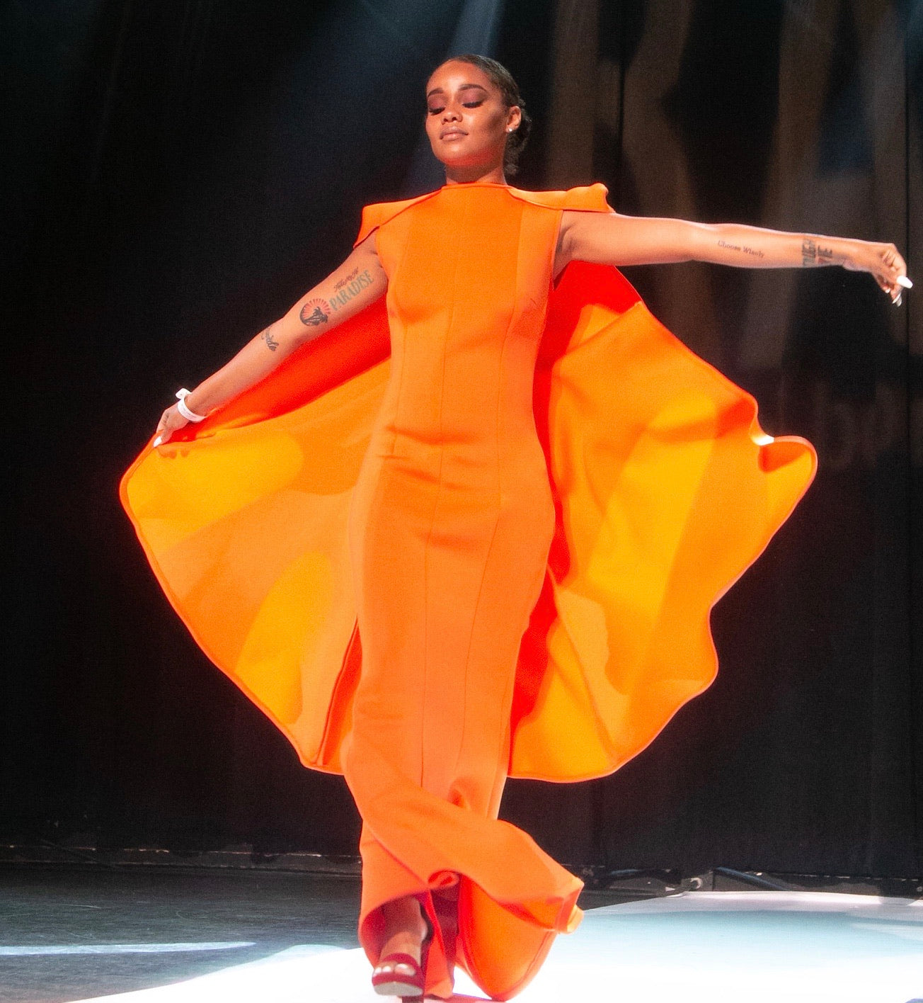 Orange Dream Couture Cape Dress